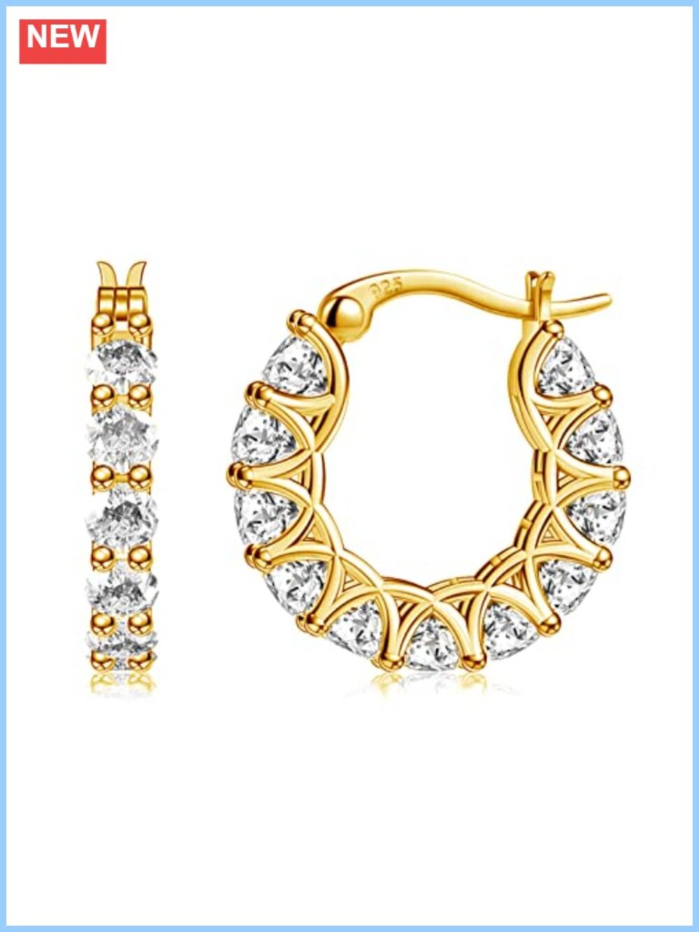 Sterling Silver Cubic Zirconia Hoop Earrings 14k Gold Hypoallergenic Huggies
